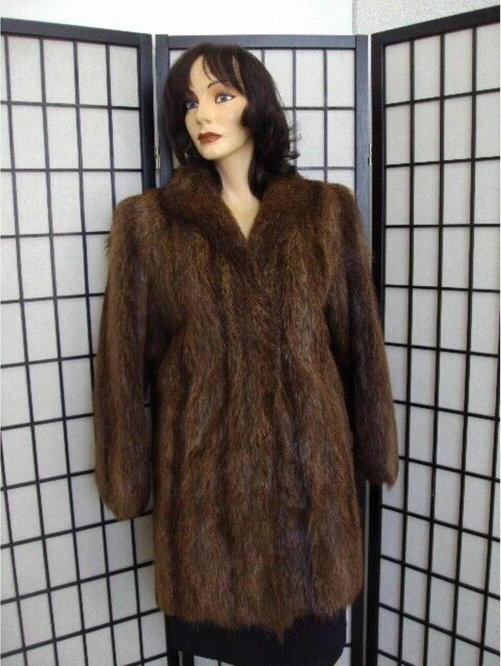 ! MINT BROWN NUTRIA FUR COAT JACKET WOMEN WOMAN SIZE 6 small